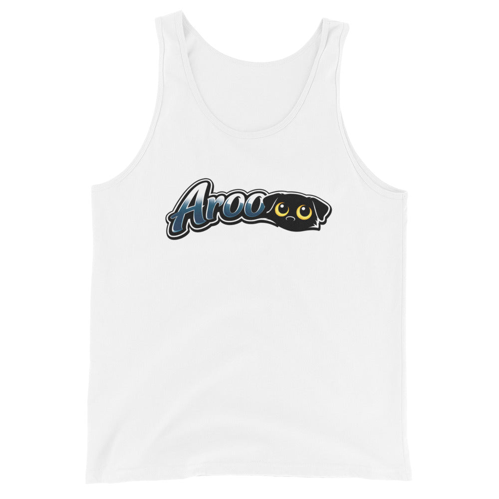 Tank top depicting a puppy howling aroo to celebrate pup and lgbtq_+ pride
