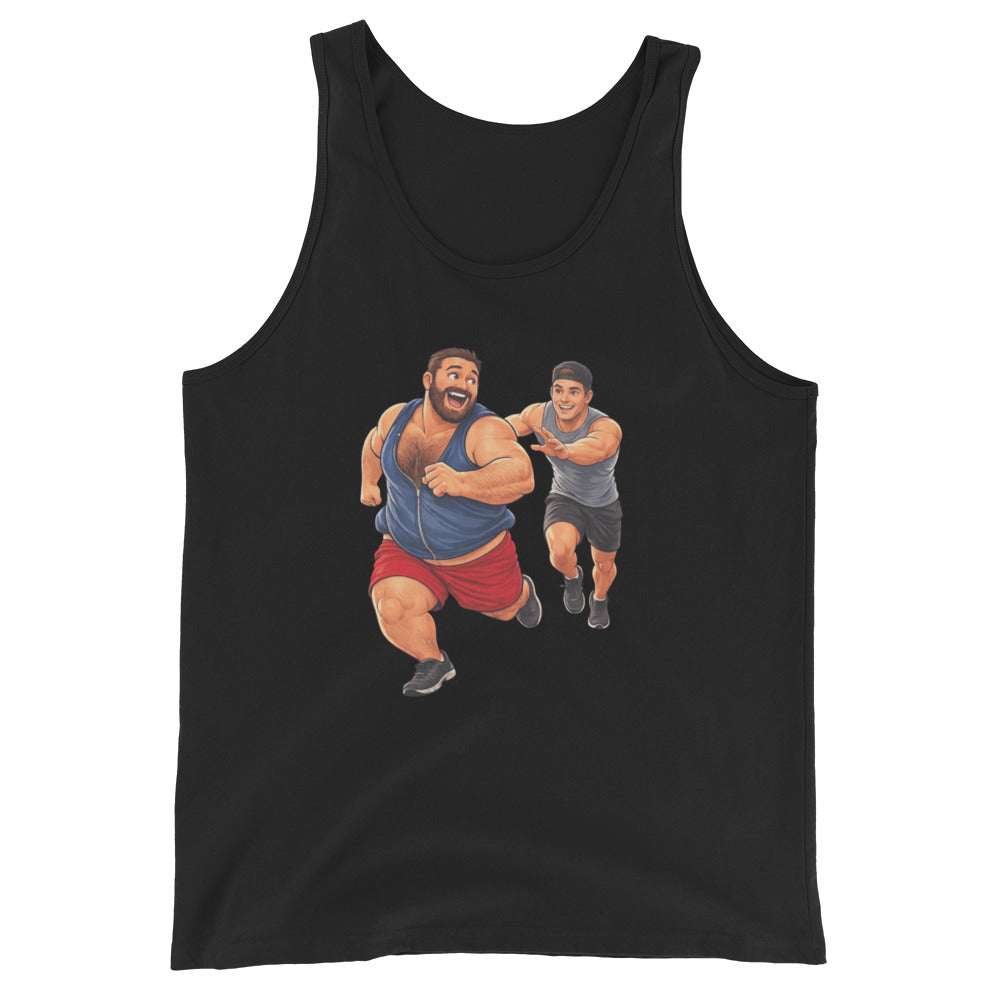 LGBTQ inspired graphic tee depicting a chaser chasing a bear
