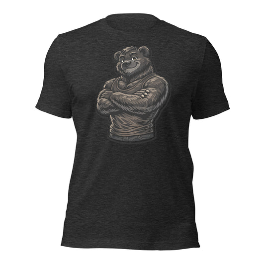 Black bear pride graphic featuring confident cartoon bear with arms crossed – LGBTQ+ pride shirt from Badditude