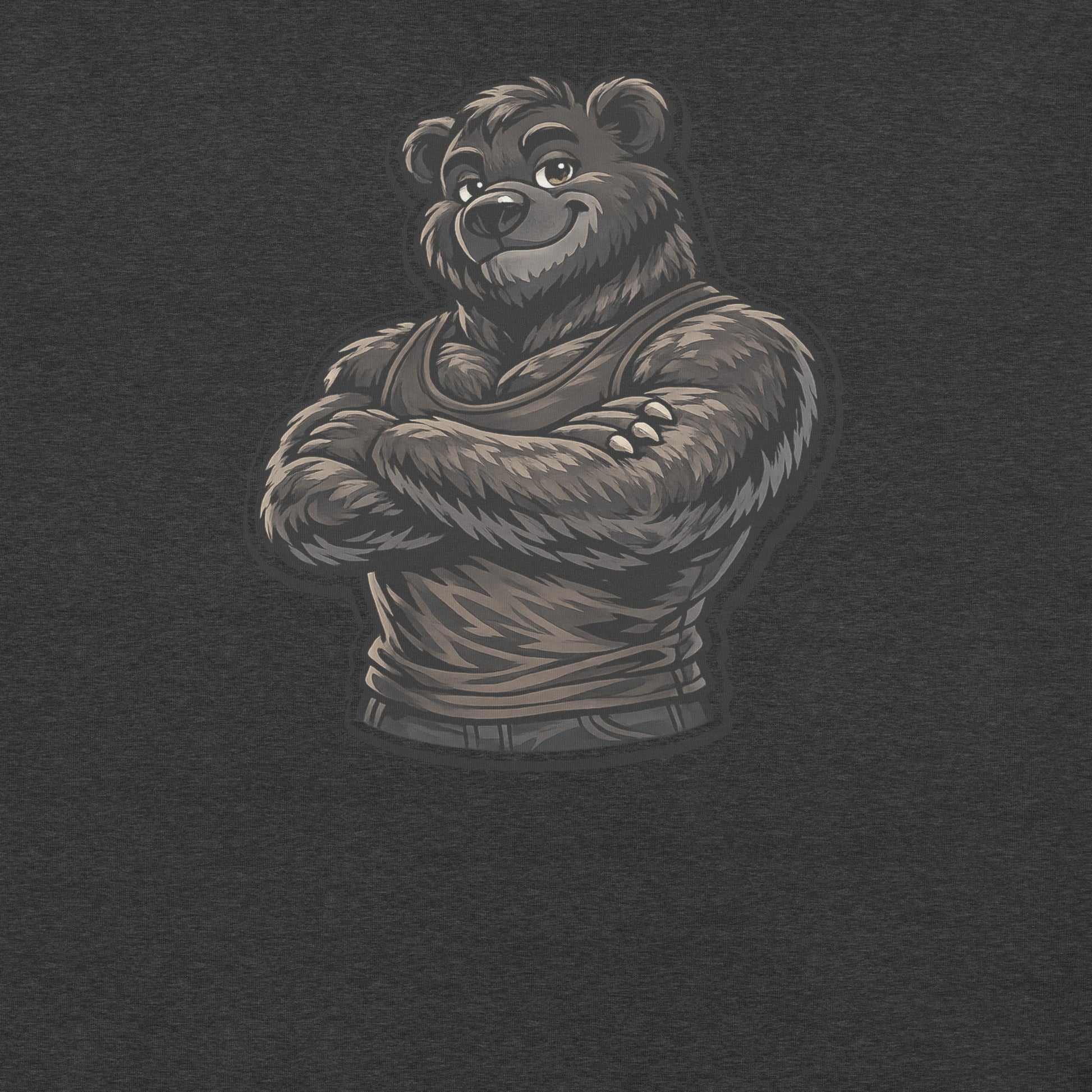 Black bear pride graphic featuring confident cartoon bear with arms crossed – LGBTQ+ pride shirt from Badditude