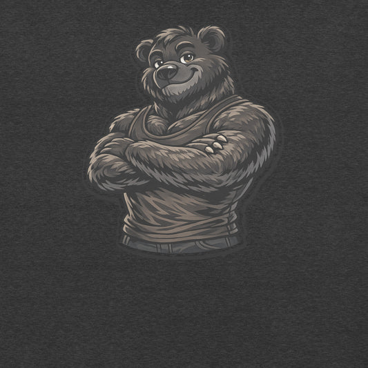 Black bear pride graphic featuring confident cartoon bear with arms crossed – LGBTQ+ pride shirt from Badditude