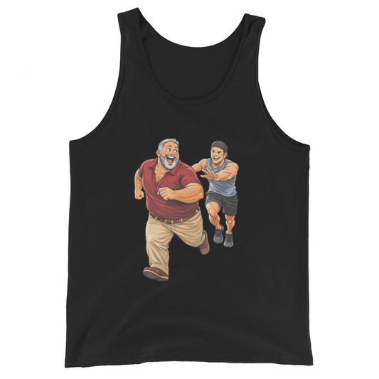 LGBTQ inspired tank top depicting an image of a chaser chasing a daddy bear