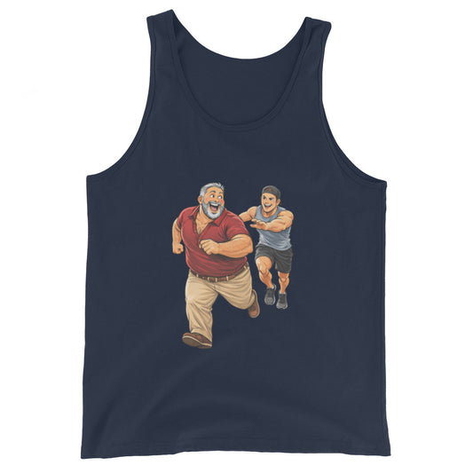 Tank Top with graphic of a playful daddy chase scene for pride