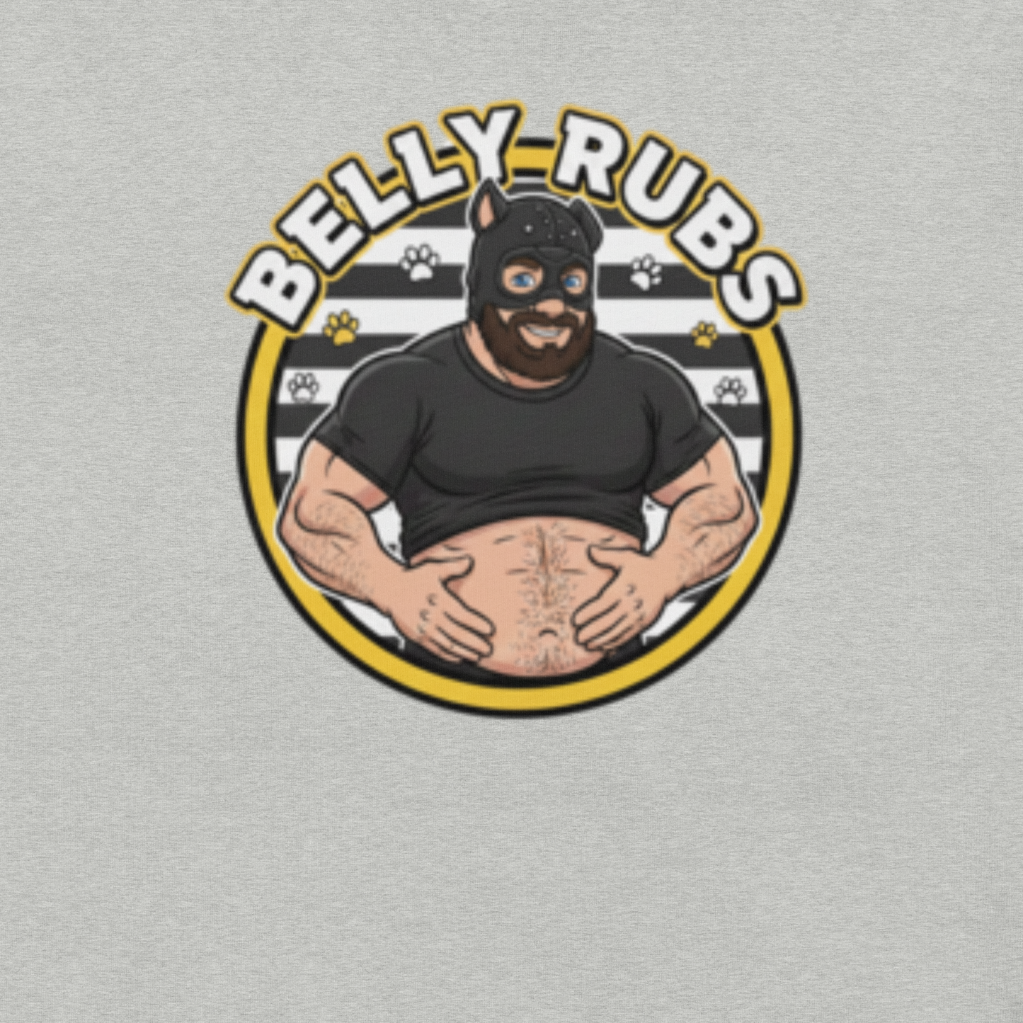 Belly Rubs Big Pup Edition LGBTQ leather and pup community Pride shirt with bold playful design