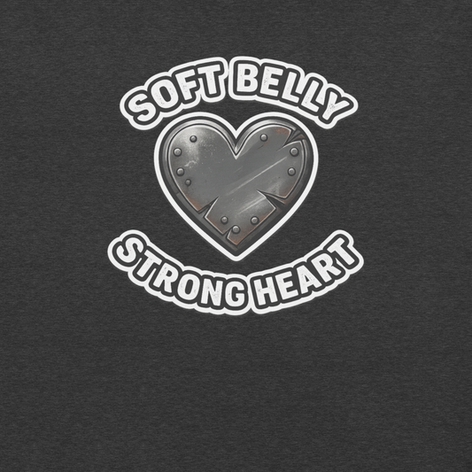 Soft Belly Strong Heart bear community Pride shirt with bold affirming typography