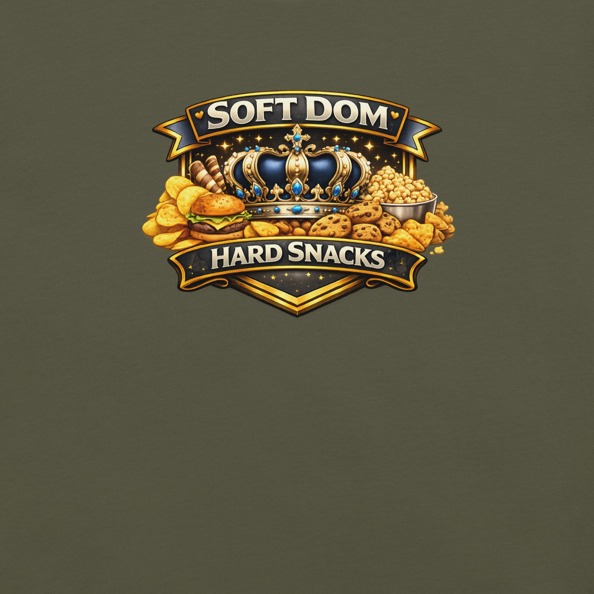 Soft Dom Hard Snacks leather community Pride shirt with bold kink-inspired typography