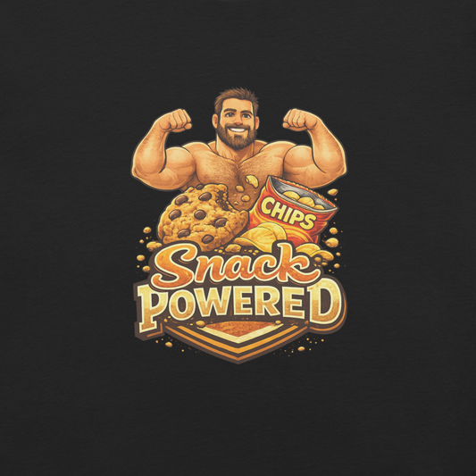 Snack Powered LGBTQ bear Pride shirt with bold playful statement design